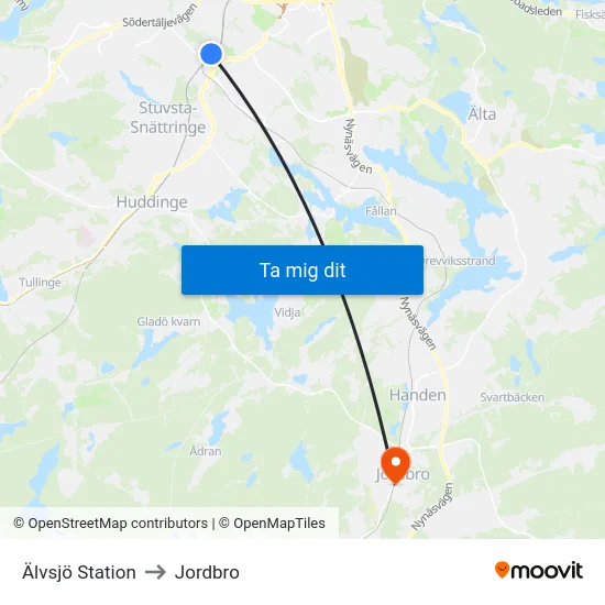 Älvsjö Station to Jordbro map