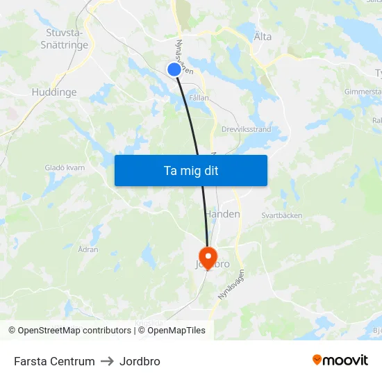 Farsta Centrum to Jordbro map