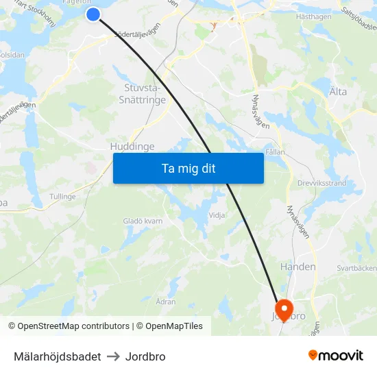 Mälarhöjdsbadet to Jordbro map