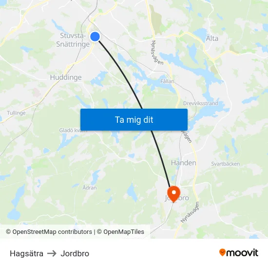 Hagsätra to Jordbro map