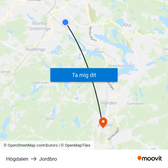 Högdalen to Jordbro map