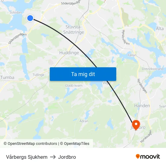 Vårbergs Sjukhem to Jordbro map