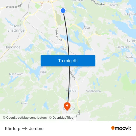 Kärrtorp to Jordbro map