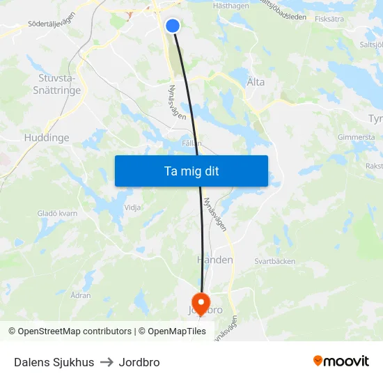 Dalens Sjukhus to Jordbro map