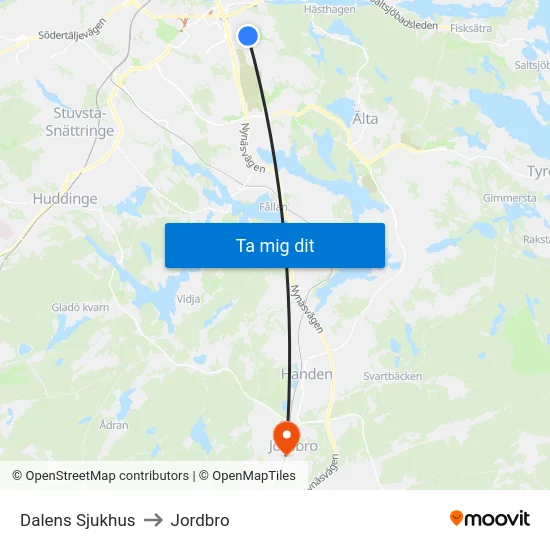 Dalens Sjukhus to Jordbro map