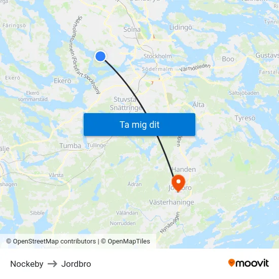 Nockeby to Jordbro map