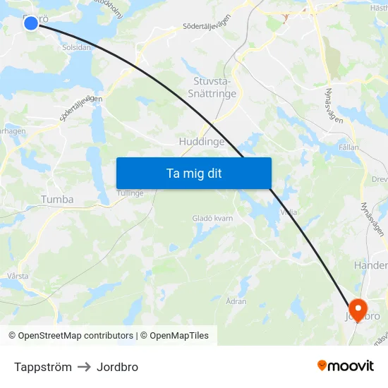 Tappström to Jordbro map