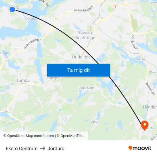 Ekerö Centrum to Jordbro map
