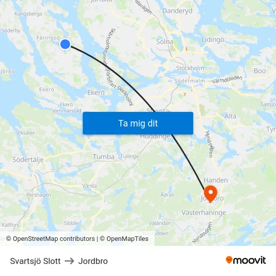Svartsjö Slott to Jordbro map