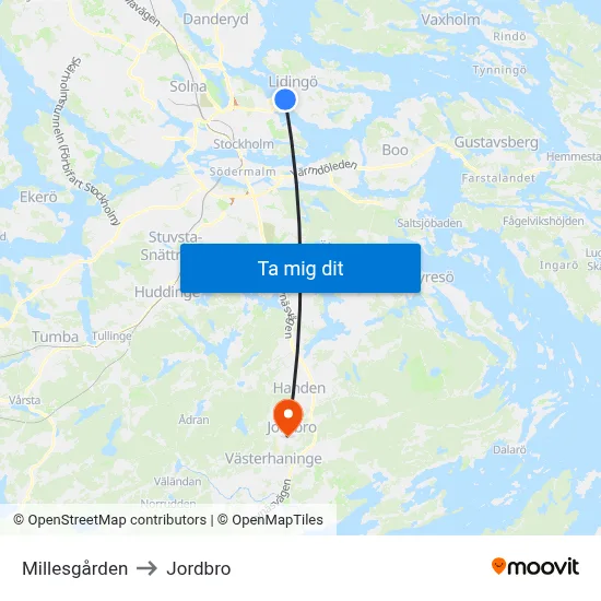 Millesgården to Jordbro map