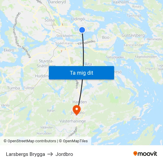Larsbergs Brygga to Jordbro map