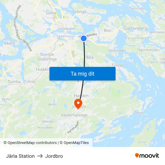 Järla Station to Jordbro map