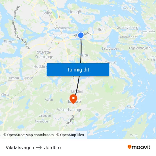Vikdalsvägen to Jordbro map