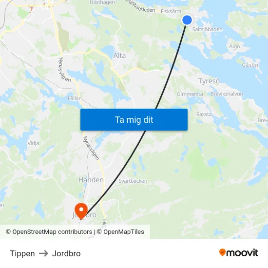 Tippen to Jordbro map