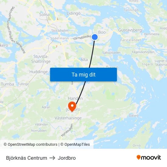 Björknäs Centrum to Jordbro map