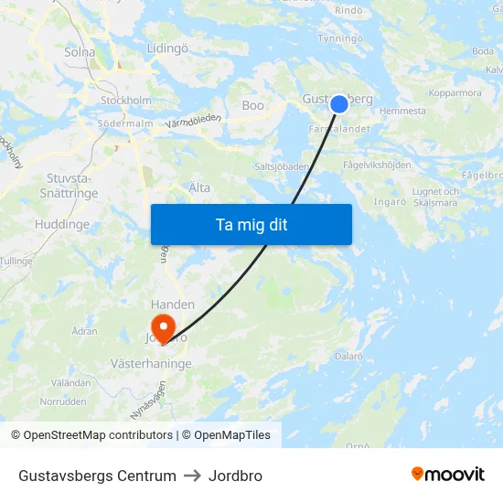Gustavsbergs Centrum to Jordbro map