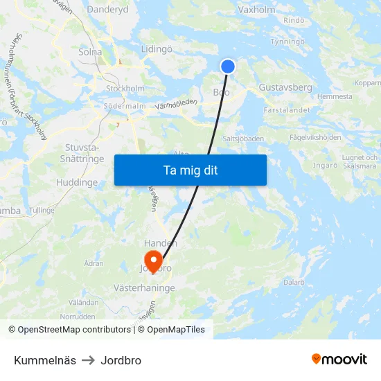 Kummelnäs to Jordbro map