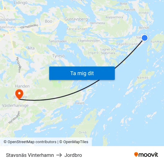 Stavsnäs Vinterhamn to Jordbro map