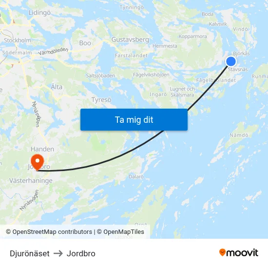 Djurönäset to Jordbro map