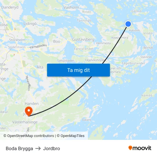 Boda Brygga to Jordbro map
