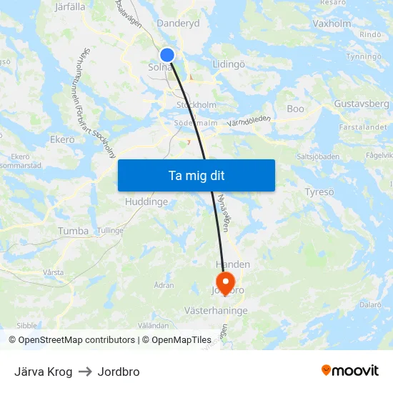 Järva Krog to Jordbro map