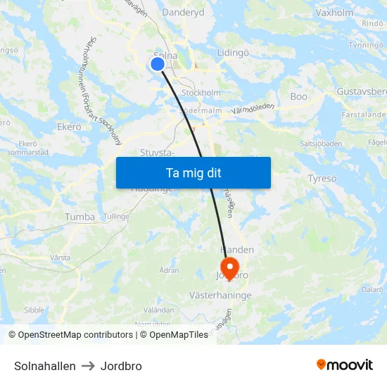 Solnahallen to Jordbro map
