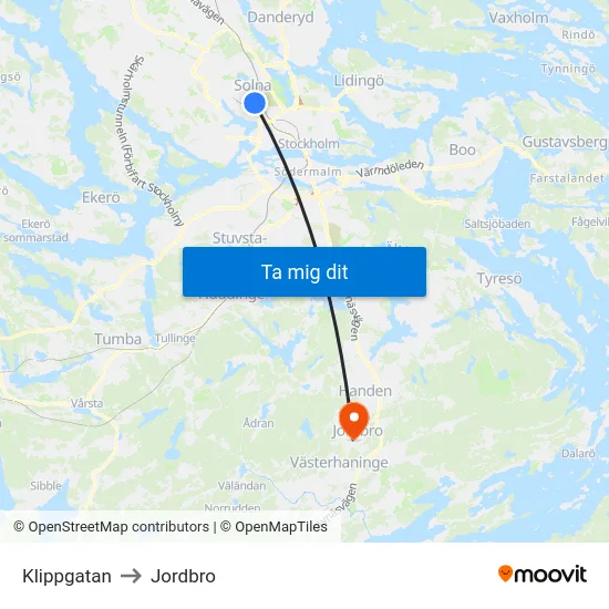 Klippgatan to Jordbro map
