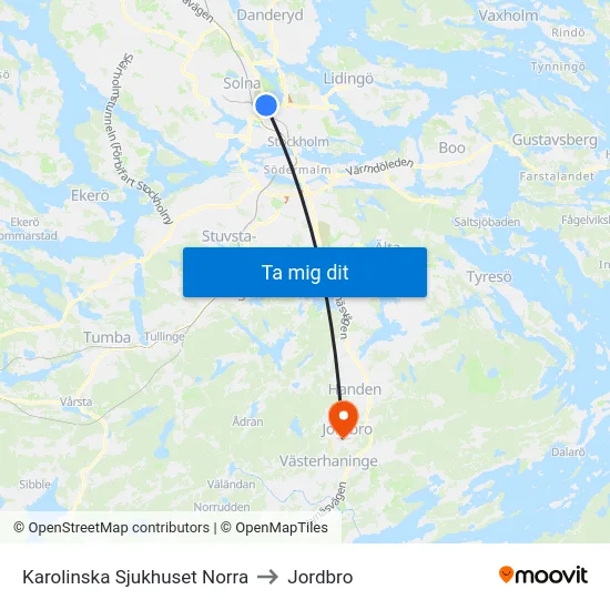Karolinska Sjukhuset Norra to Jordbro map