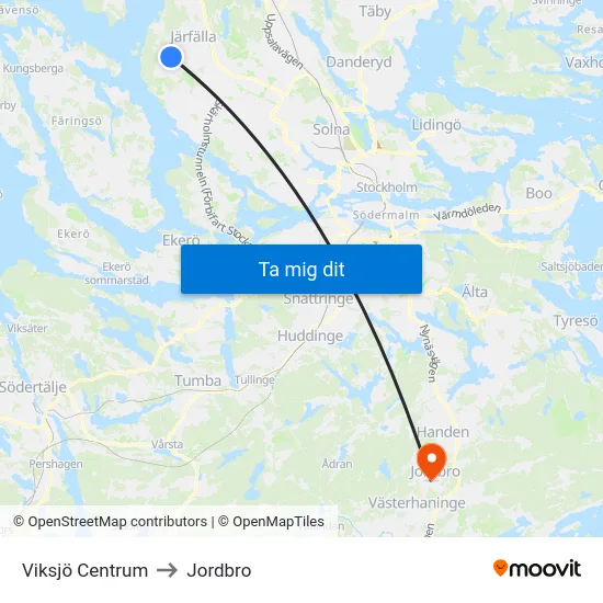 Viksjö Centrum to Jordbro map