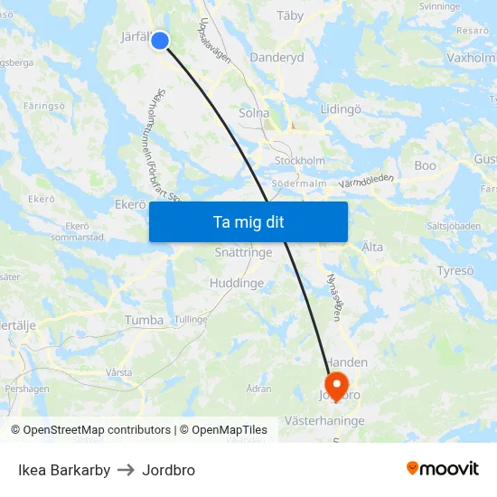 Ikea Barkarby to Jordbro map