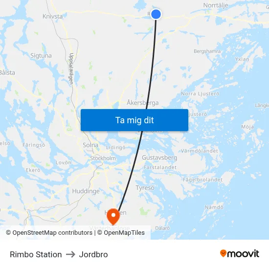 Rimbo Station to Jordbro map
