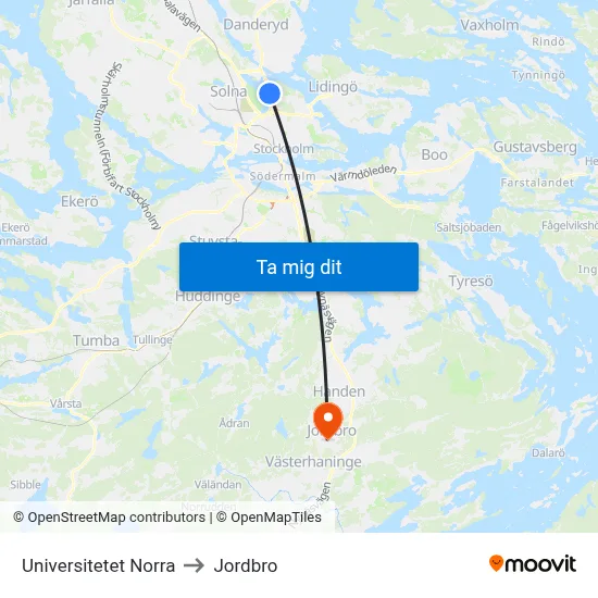 Universitetet Norra to Jordbro map