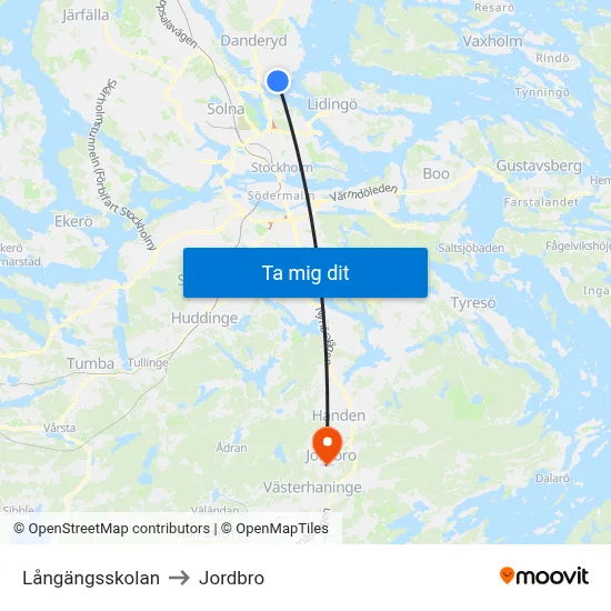 Långängsskolan to Jordbro map