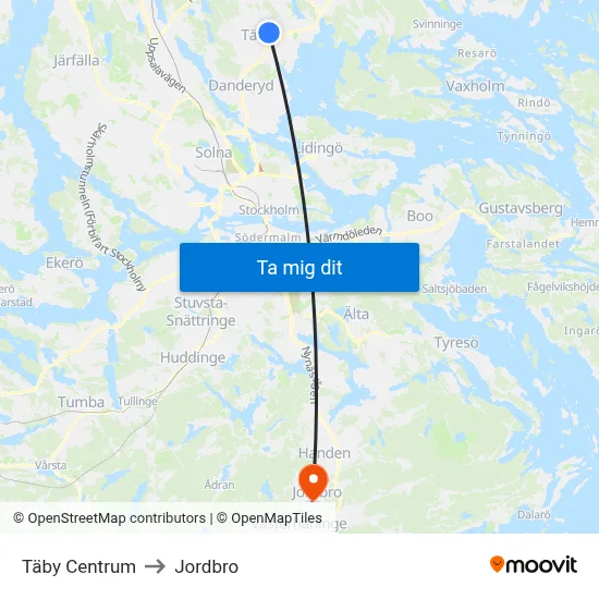 Täby Centrum to Jordbro map