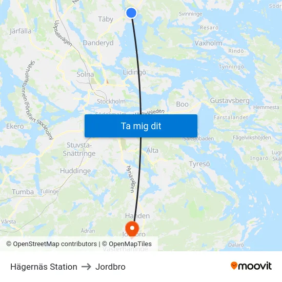 Hägernäs Station to Jordbro map