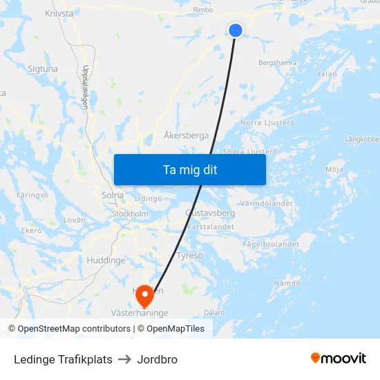 Ledinge Trafikplats to Jordbro map
