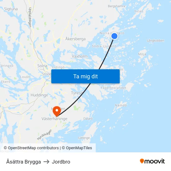 Åsättra Brygga to Jordbro map