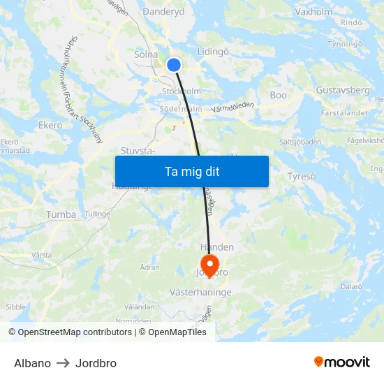 Albano to Jordbro map