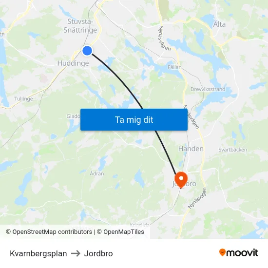 Kvarnbergsplan to Jordbro map