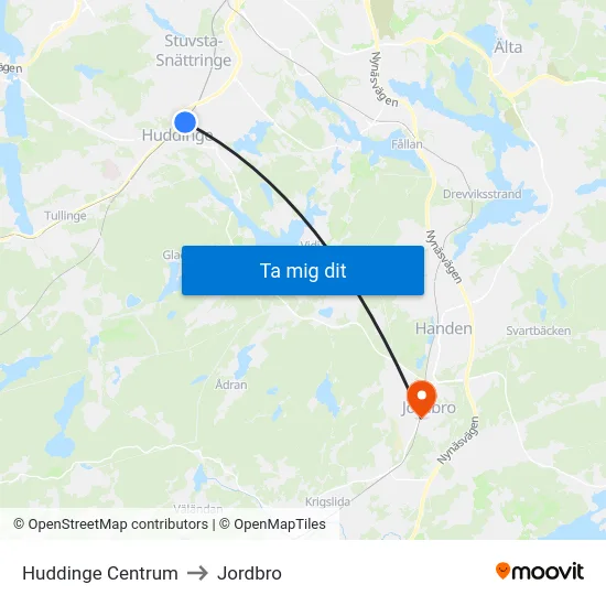 Huddinge Centrum to Jordbro map