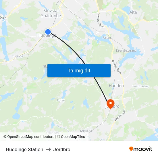 Huddinge Station to Jordbro map