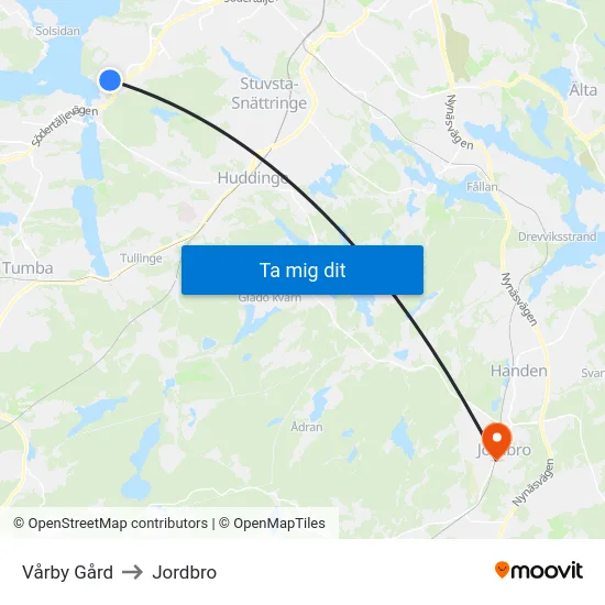 Vårby Gård to Jordbro map