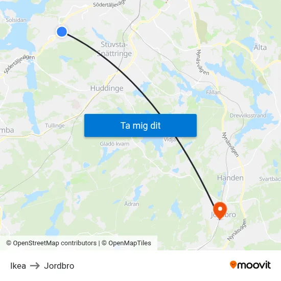 Ikea to Jordbro map