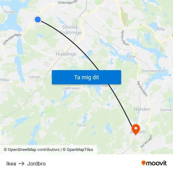 Ikea to Jordbro map