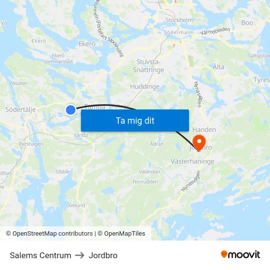Salems Centrum to Jordbro map