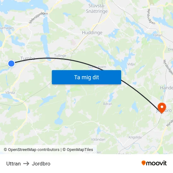 Uttran to Jordbro map