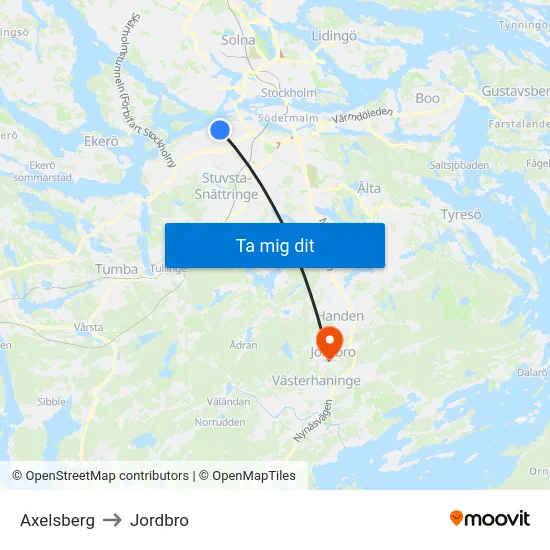Axelsberg to Jordbro map