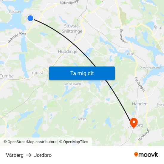 Vårberg to Jordbro map