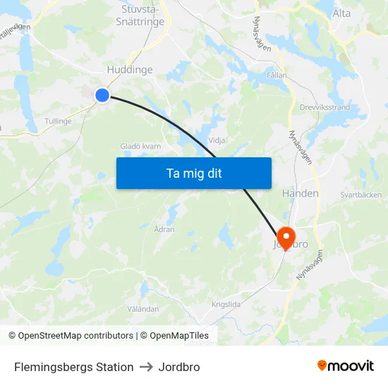 Flemingsbergs Station to Jordbro map