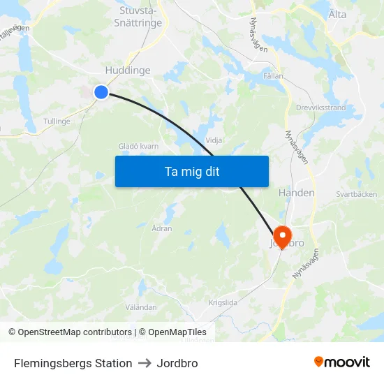 Flemingsbergs Station to Jordbro map